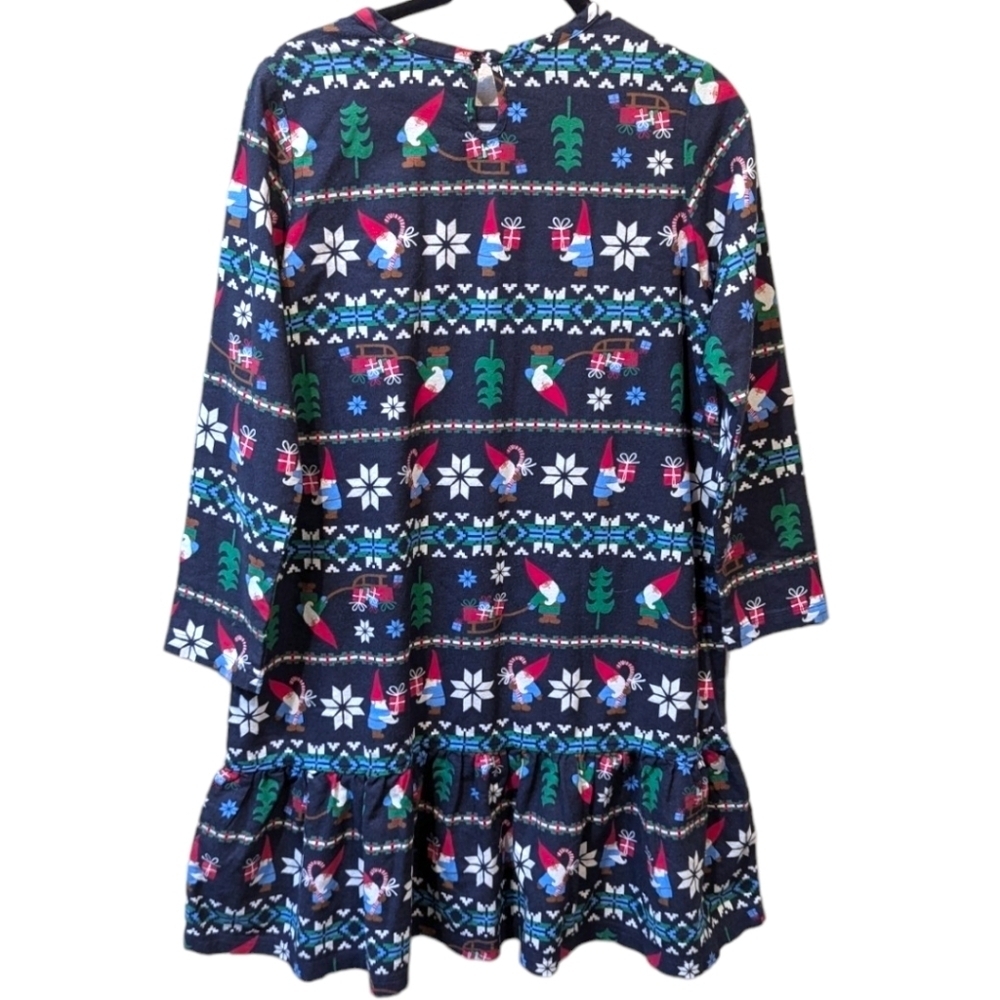 Hanna Andersson Christmas Print Longsleeve Ruffle Skirt Dress (150/12) - Picture 2 of 4